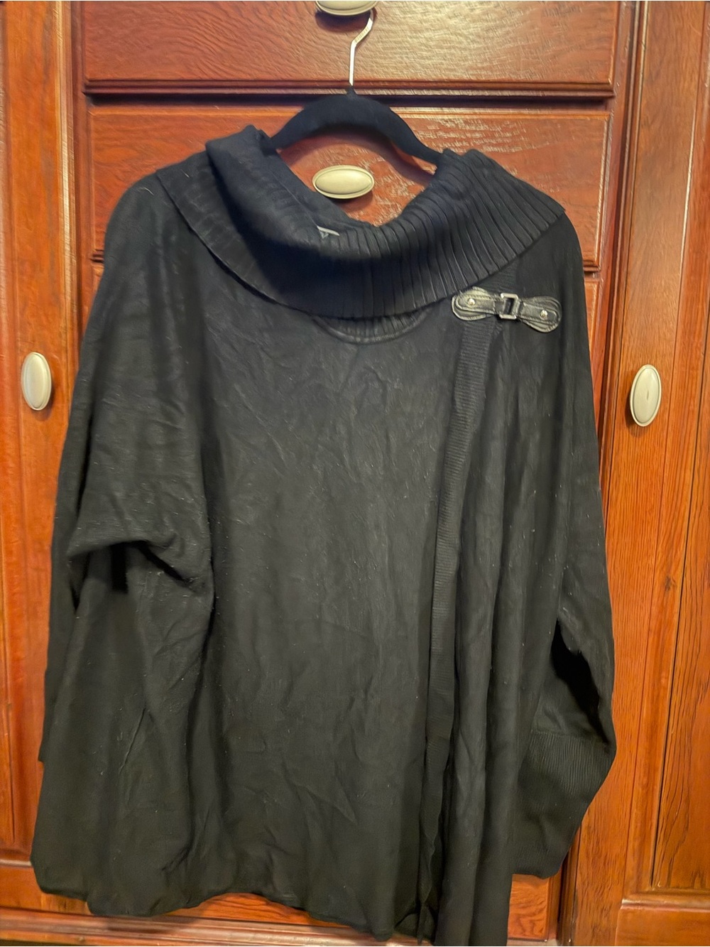 JM Collection Black Turtleneck Sweater with Buckle Accent